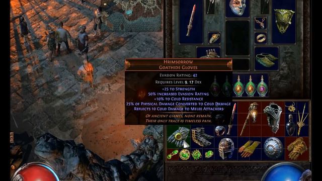 Path of Exile: Unique Hrimsorrow Goathide Gloves смотреть онлайн