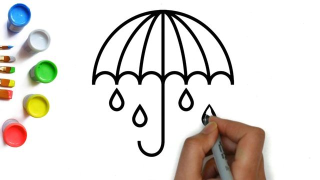 Как нарисовать зонтик с каплями дождя легко и просто, красивые рисунки для детей и малышей смотреть онлайн
