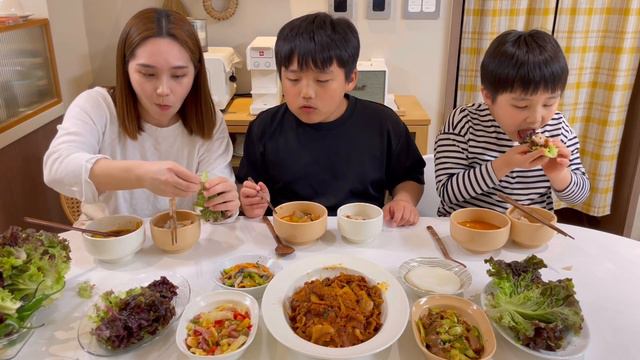 집밥먹방 | 제육볶음 된장찌개 도토리묵무침 먹방 mukbang