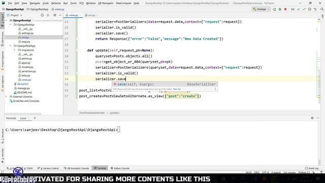 Python Django Rest Framework Tutorial Part 2 [ DRF Separate Methods for Create,Update,Delete,List ]