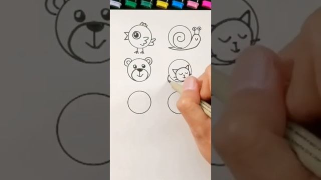 Рисуем животных с помощью кругов ⚪️Funny faces~Drawing lesson ~funny animals ???