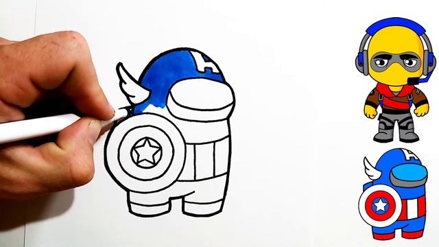 Among US Капитан Америка. Как нарисовать и раскрасить. Рисунки для срисовки смотреть онлайн