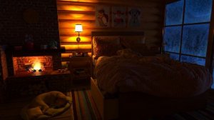 Cozy Winter Ambience & Dog - Fireplace, Blizzard Sounds, Snow Fall & Howling Wind for Relaxation