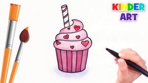 Как нарисовать кекс / капкейк на день Валентина