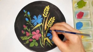 Рисунок гуашью "Полевые травы" в  стиле жостовской росписи