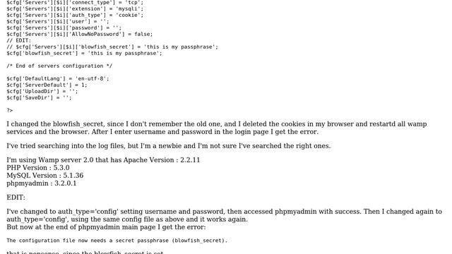 DevOps & SysAdmins: Login Error In PhpMyAdmin, Problem Setting Auth_type In Config.inc.php