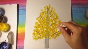 Как нарисовать осеннюю берёзку  ВАТНЫМИ ПАЛОЧКАМИ ЗА 2 МИНУТЫ. Осеннее дерево рисунок