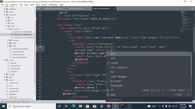 CRM System using Laravel 8 | Laravel CRM | Update Account Detail | Part-10