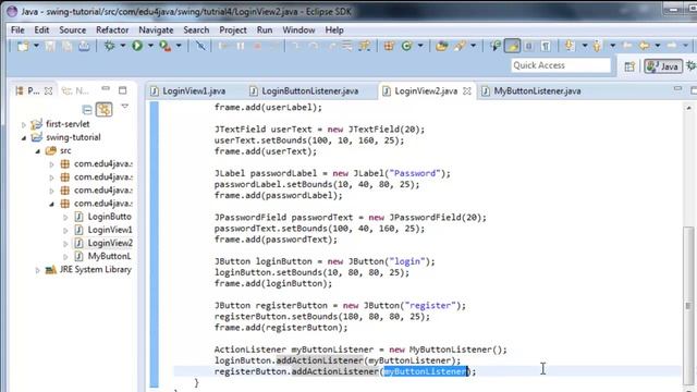 We make the buttons work using Listeners. Java Swing Video Tutorials 4 смотреть онлайн
