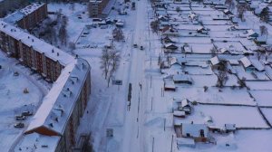 Пролет квадрокоптера над ул. Луначарского  в декабре  2019. Николаевск-на-Амуре