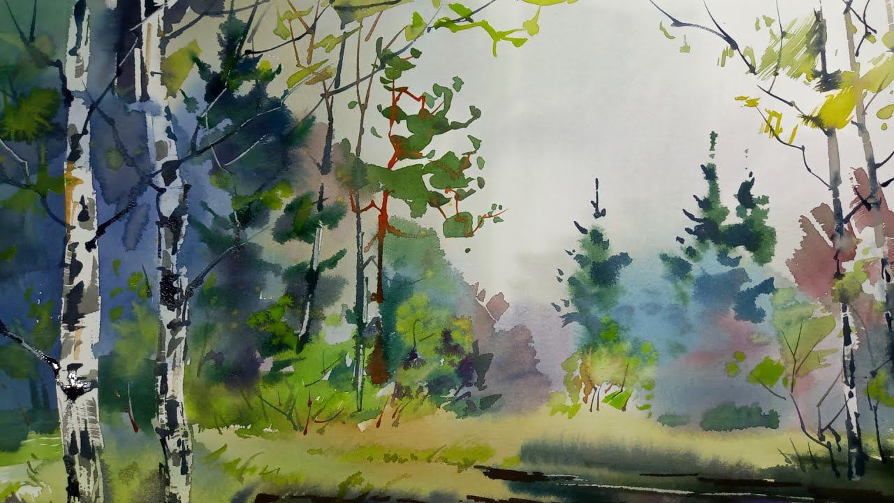 Рисуем весенний лес акварелью, легко и быстро смотреть онлайн