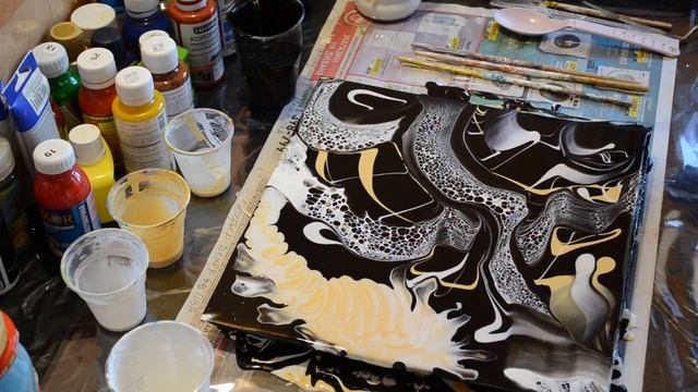 Как нарисовать интерьерную картину акрилом с Активатором в технике Fluid Art.