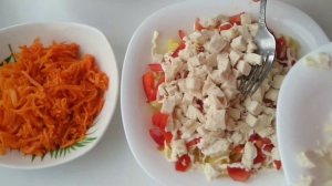Салат с курицей и корейской морковью. Простой и очень вкусный салат.
