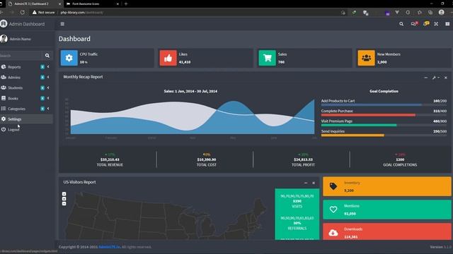 #14.  PHP library  management -  admin dashboard, template mastering