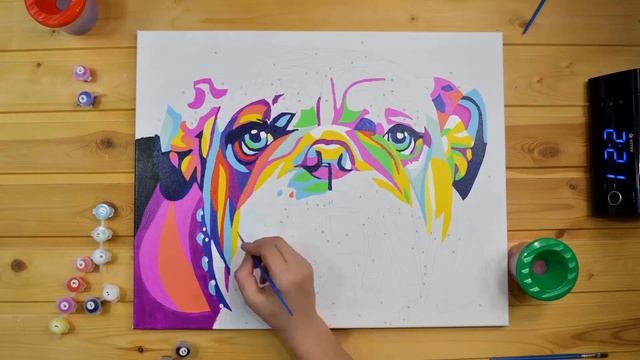 Картины по номерам/ВЕСЬ ПРОЦЕСС раскрашивания/Радужный бульдог/ Paint by numbers DIY