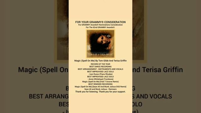 Tom Glide & Terisa Griffin " Magic "( Spell On Me ) 62nd Grammy Awards Consideration #tomglide