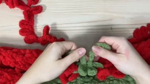 Плед из ализе пуффи Плетенка к новому году