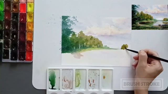 Как нарисовать лес ,озеро и отражение в воде акварелью #лес #озеро #акварелью смотреть онлайн