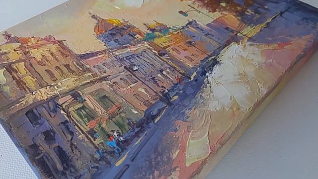 Картина маслом городской пейзаж Питер Тепло коротких дней Oil painting PeterThe warmth of short day