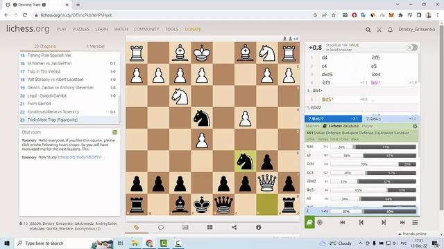 Ловушки в дебюте - будапештский гамбит, гамбит Фаяровича. Ловля белого ферзя смотреть онлайн