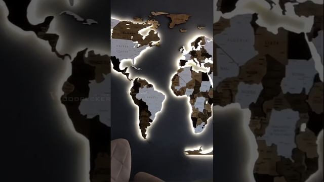 деревянная карта мира с подсветкой / светодиодная подсветка, карта из дерева на стену с подсветкой