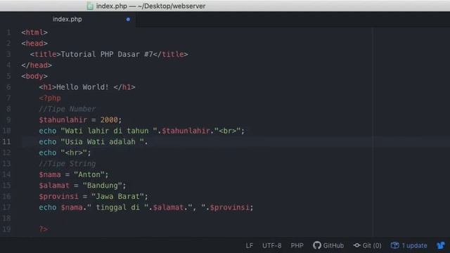 Tutorial PHP Dasar Menyimpan Variabel dengan Tipe Data yang tepat смотреть онлайн