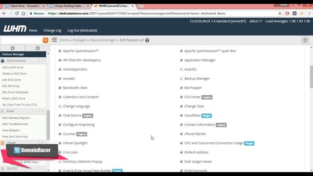 WHM Guide-5 | cPanel Feature Manager Lists