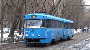 Сдвоенный трамваи Tatra-t3 (МТТЧ) №30462 + №30446 (СМЕ) "Московский Транспорт" с маршрутом №30