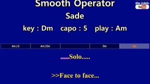 Smooth Operator - Sade (Karaoke & Easy Guitar Chords) Key : Dm Capo : 5