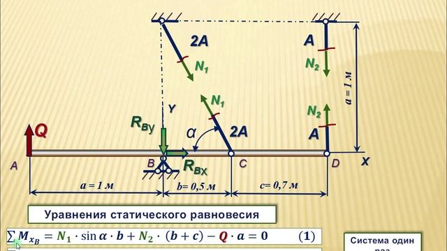 Расчет статически неопределимой шарнирно-стержневой конструкции. Фильм № 4