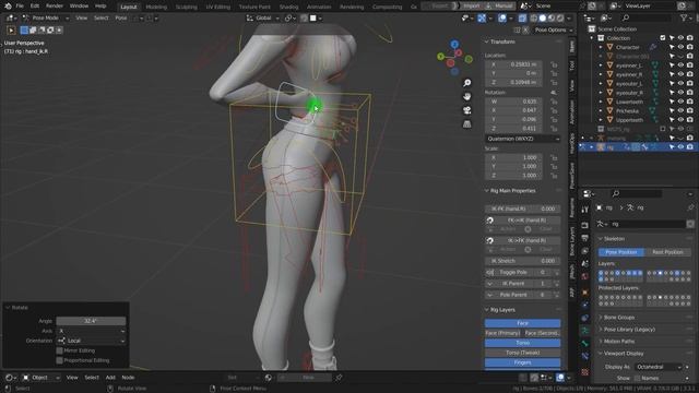 Риггинг персонажа в Blender с помощью аддона Rigify. Позирование .