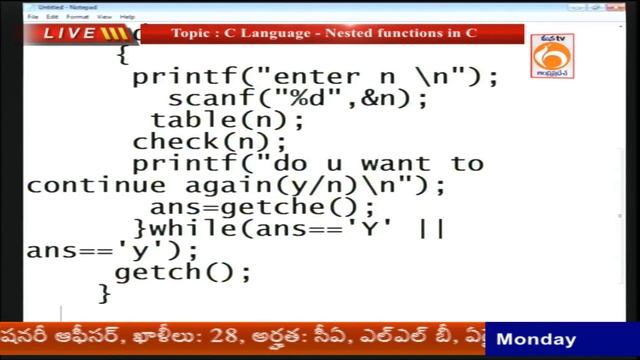 APSSDC | C Language | Nested functions in C | MANATV Live смотреть онлайн