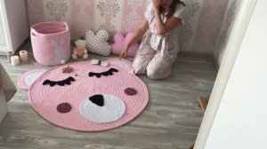 коврик мишка в детскую корзина зайчик для игрушек из трикотажной пряжи knitted carpet bear  basket