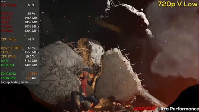 Marvel's Spiderman Remastered - Ryzen 5 3500U Vega 8 | AMD FSR 2.0 Tested | 8GB RAM - hp14s