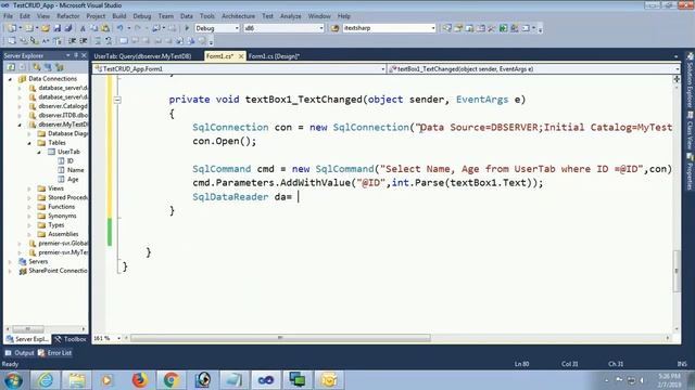 How to get data from sql database to textbox directly in c# using connectionstring