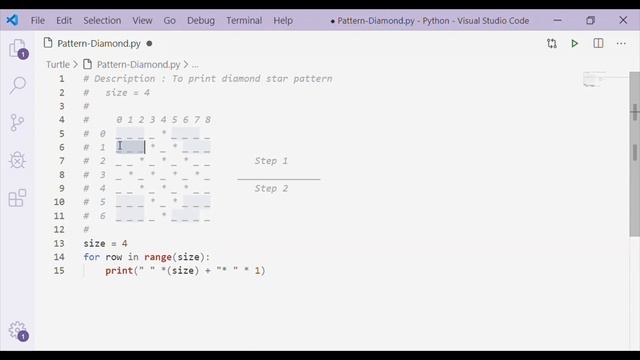 Print Diamond Star '*' pattern in 4 lines of Python code