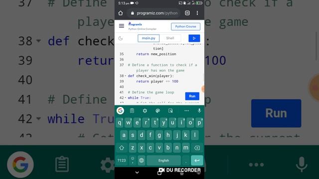 Create A Snake And Ladder Game On Python Using Android Phone #coderslife #science #code #coder