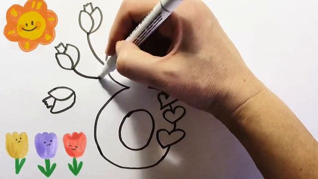 Рисунок открытка 8 марта /8 март сурет салу/8 Martga Rasmlar/8 Martga Sherlar/@drawforkids6094