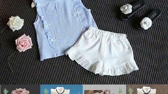 Одежда для девочек, полосатая клетчатая рубашка с цветочным принтом сбоку, пляжные штаны, два смотреть онлайн