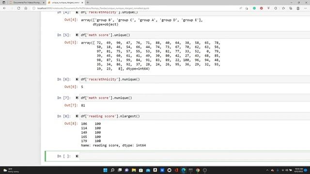 Four Pandas Functions - unique, nunique, nlargest, nsmallest
