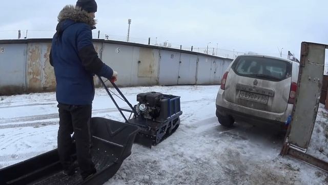 Первый запуск перед зимой!!мотобуксировщик своими руками!