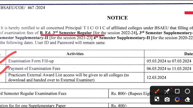 B.Ed. 3rd Sem. Session:2022-24 Exam Form fill up Notice/ BSAEU / WBUTTEPA