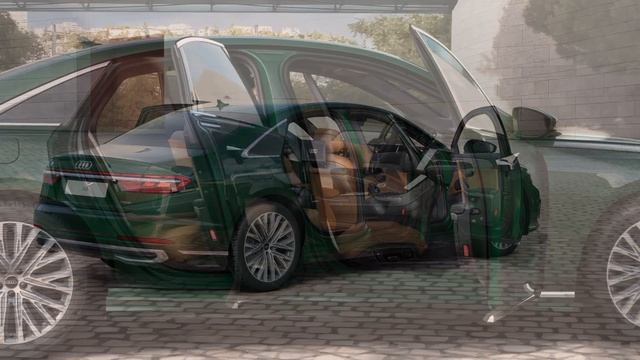 Audi A8 Goodwood Green D5 2023. Exterior and Interior. Amazing brown interior