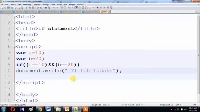 JavaScript example of if statement