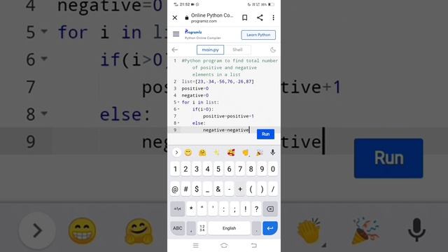 Python program to find total number of positive and negative elements in a list.|#pythonprogram#lis