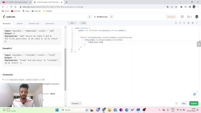 Index of the First Occurrence in a String | Java | LeetCode | Data Structure practice смотреть онлайн