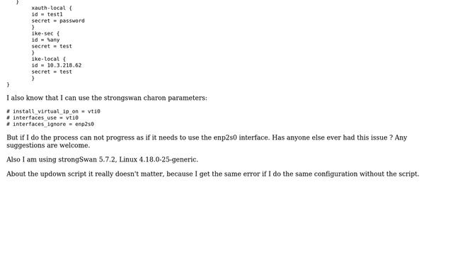 How to configure IPsec (strongswan) interface, so that only assigned interface gets virtual ip? смотреть онлайн