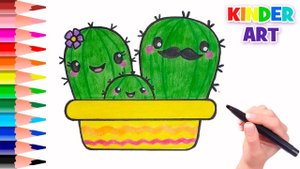 Как нарисовать милую семейку кактусов