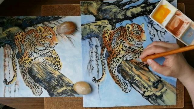 Леопард на дереве, китайская живопись.