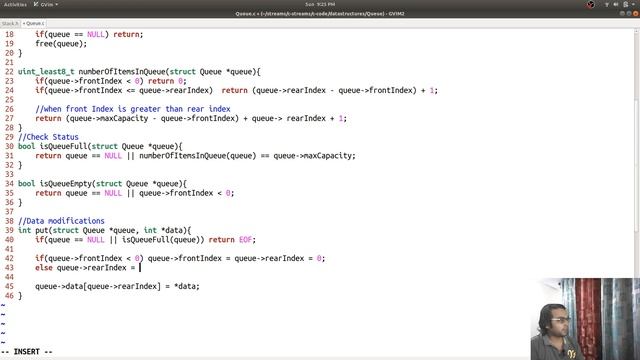 C Live Code : Implement Queue, create delete isEmpty isFull and other helper functions